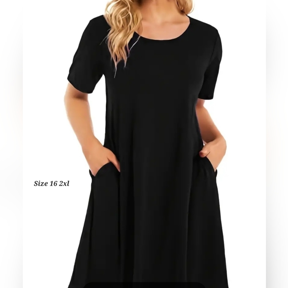 Black w Slit Pockets Short Sleeve Dress Size 16 2XL